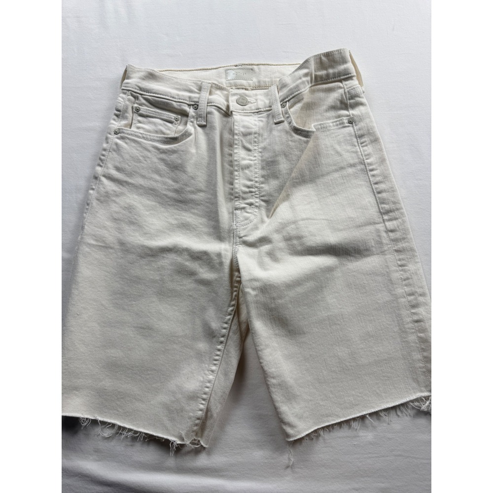 Mother The Tomcat Bermuda Short Fray Cream Puffs Denim Shorts Off White 28